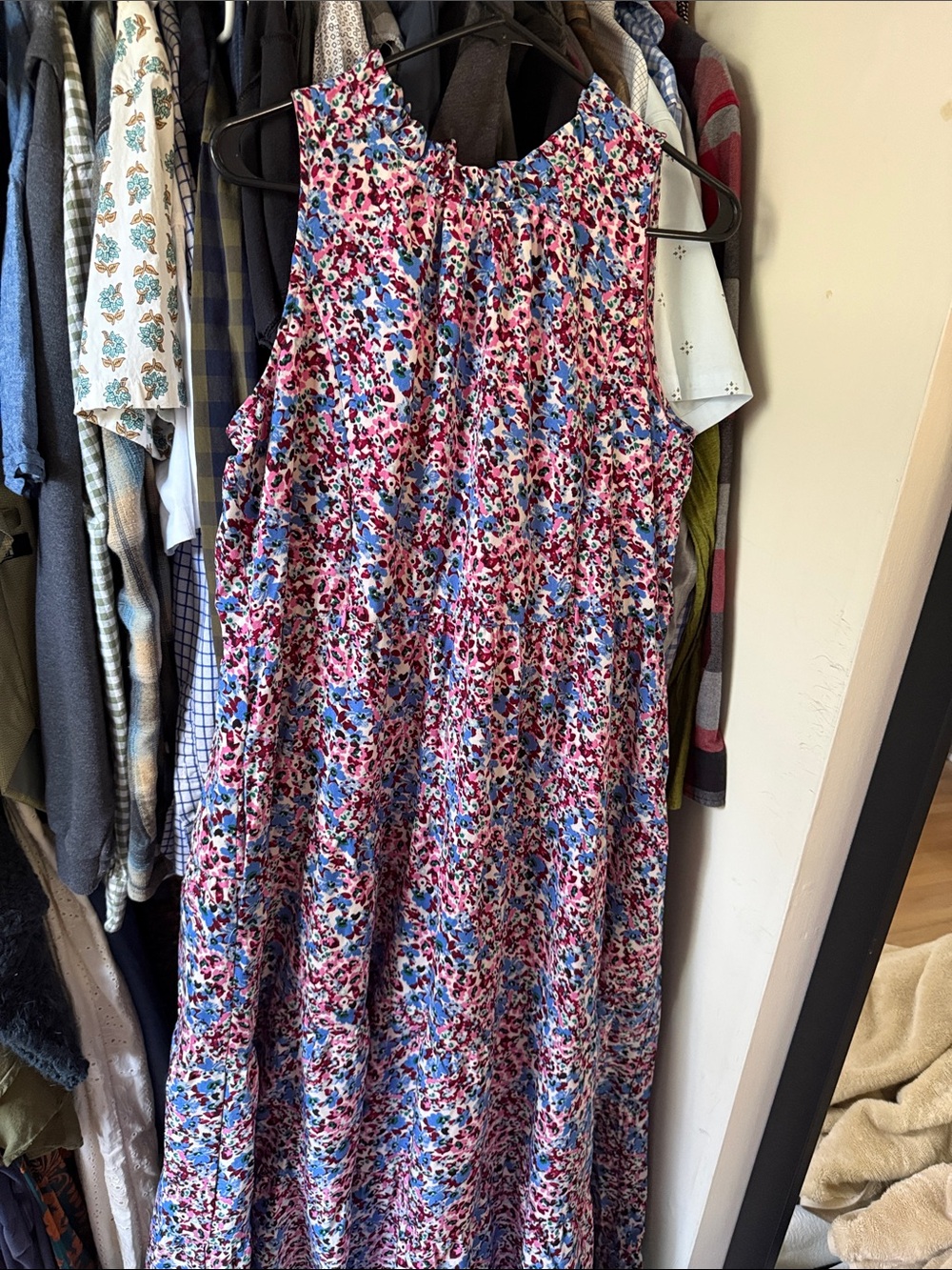 Nursing Queen Floral Sleeveless Maxi Dress in Pink and Blue